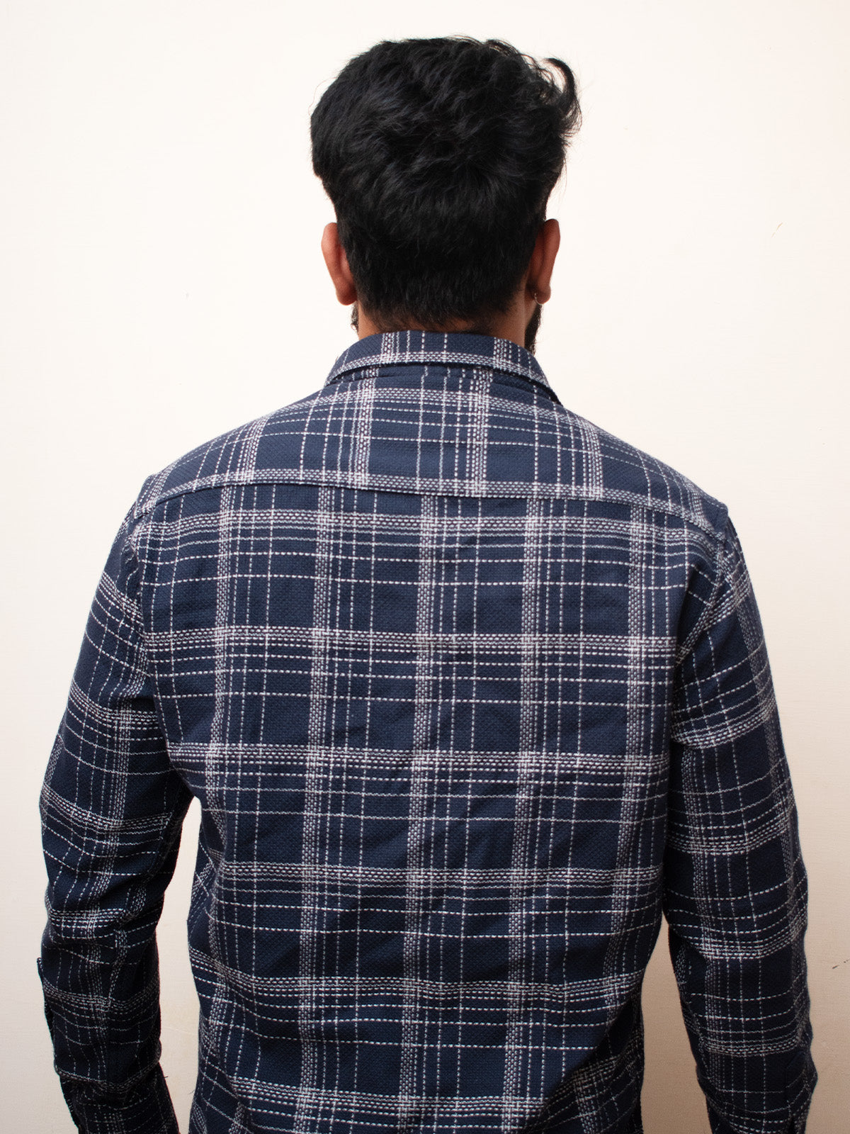 Slim Fit Square Men Checkered Casual Blue Shirt Navy Blue