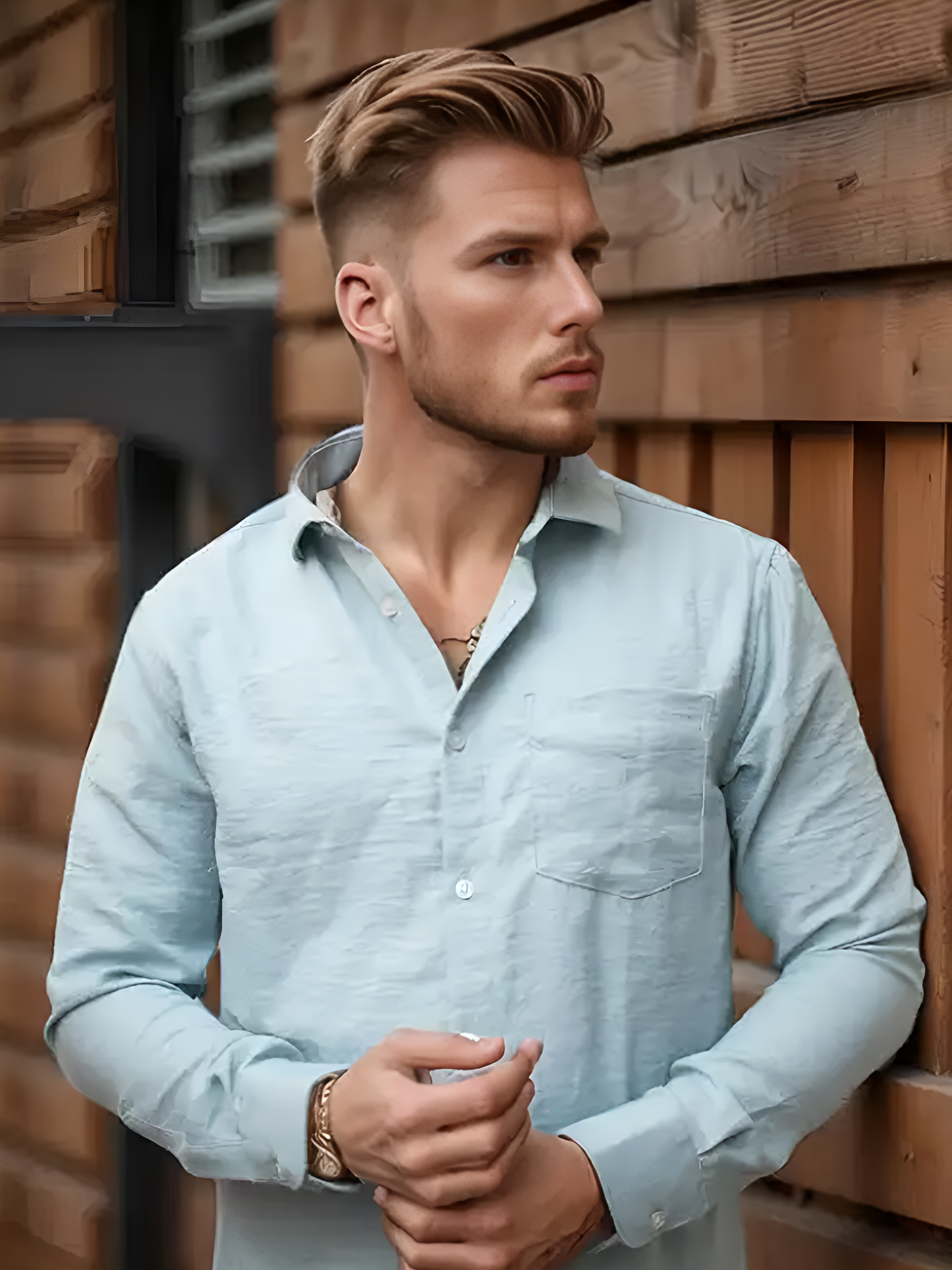Imported Linen Light Blue Mens Casual Slim Fit Shirt