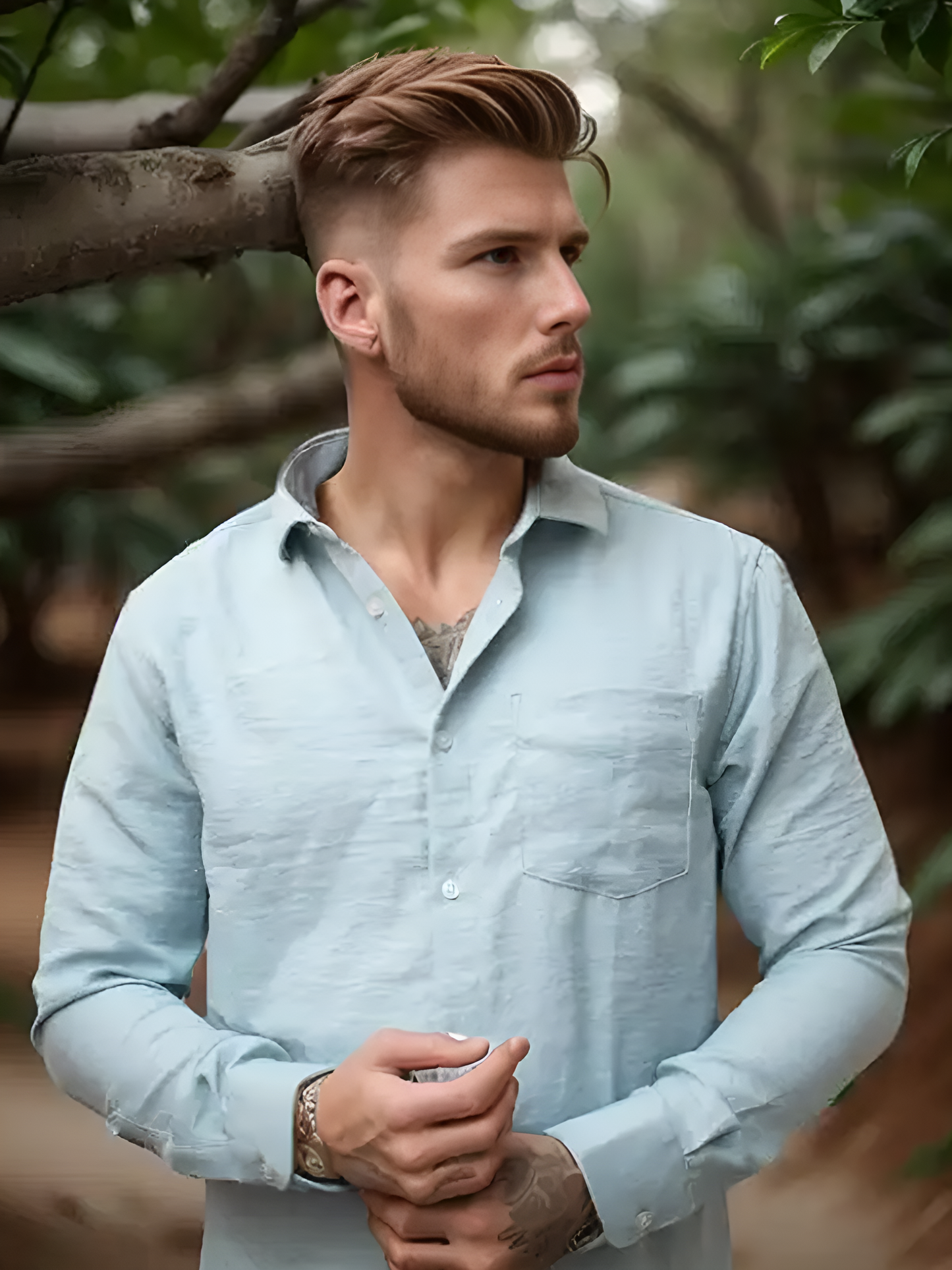 Imported Linen Light Blue Mens Casual Slim Fit Shirt
