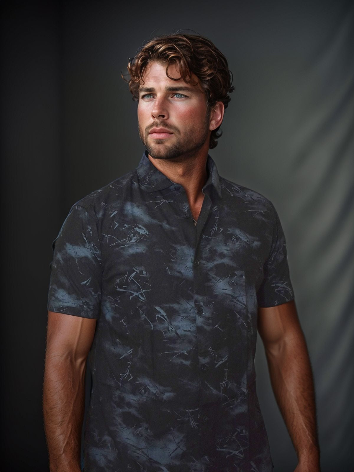 Black & Grey Rayon Relax Fit Casual Shirt