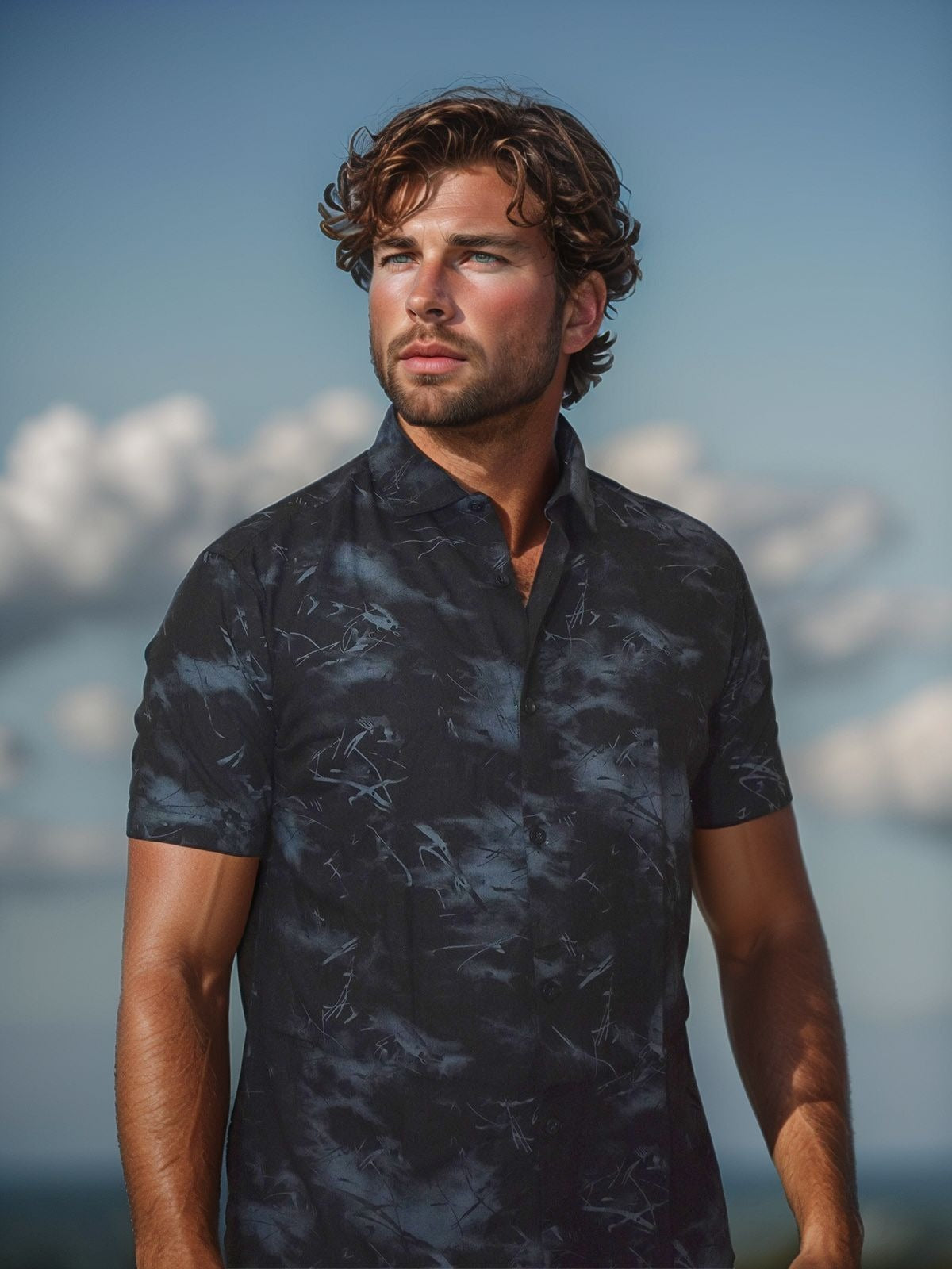 Black & Grey Rayon Relax Fit Casual Shirt
