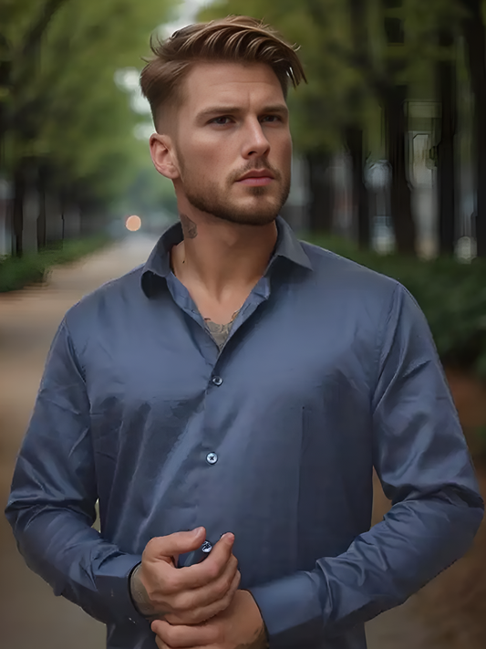Premium Slim Fit Satin Blue Shirt